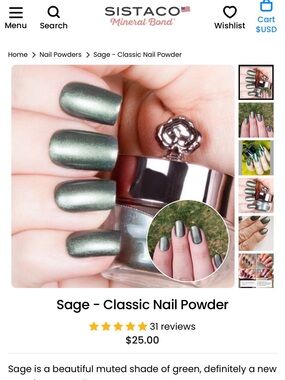 Sage Classic Nail Powder — Muted Green Shimmer